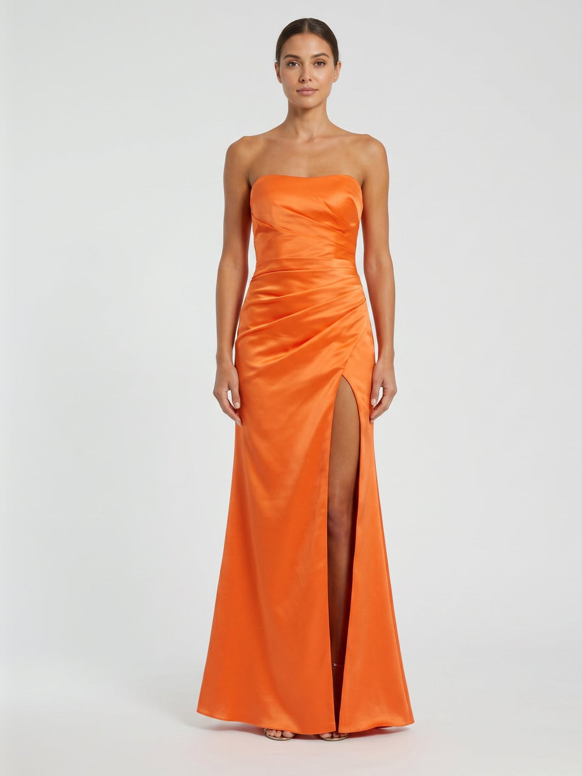 Orange Satin A-Line Sweetheart Backless Ankle Bridesmaid Dress with Pleated Details - Curvevia
