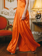 Orange Satin A-Line Sweetheart Lace-up Ankle-Length Bridesmaid Dress with Pleats - Curvevia