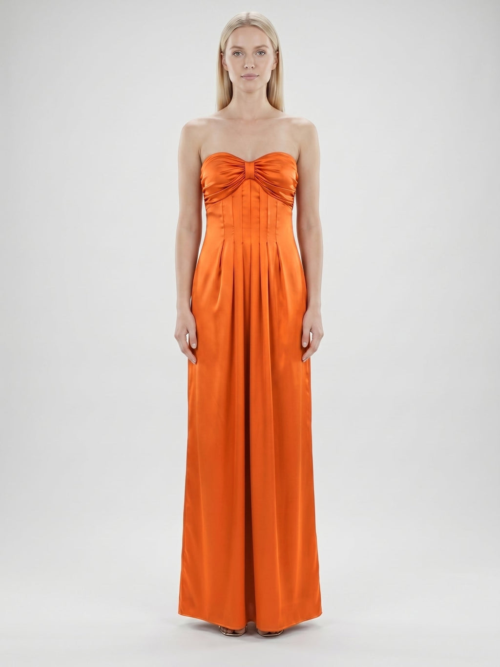 Orange Satin A-Line Sweetheart Lace-up Ankle-Length Bridesmaid Dress with Pleats - Curvevia