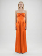 Orange Satin A-Line Sweetheart Lace-up Ankle-Length Bridesmaid Dress with Pleats - Curvevia