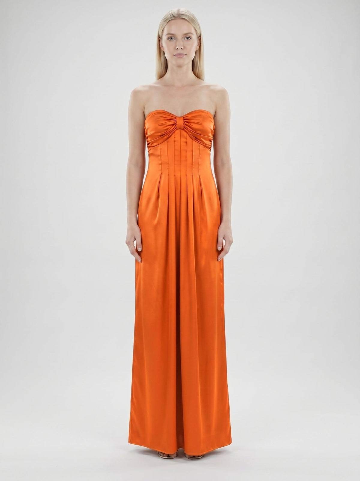 Orange Satin A-Line Sweetheart Lace-up Ankle-Length Bridesmaid Dress with Pleats - Curvevia