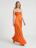 Orange Satin A-Line Sweetheart Lace-up Ankle-Length Bridesmaid Dress with Pleats - Curvevia