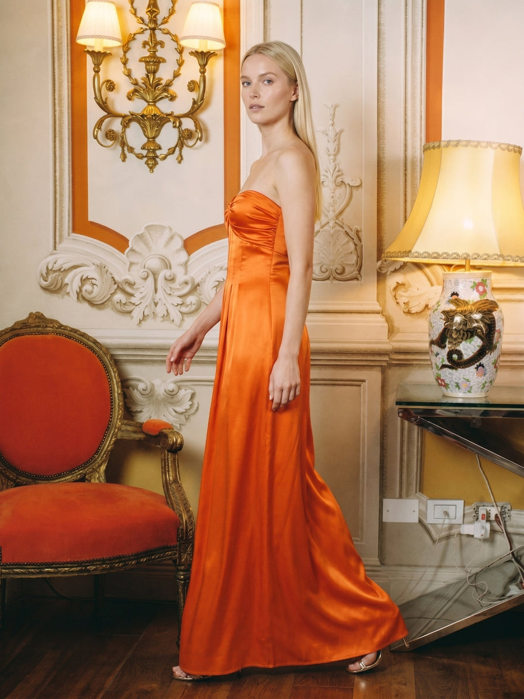 Orange Satin A-Line Sweetheart Lace-up Ankle-Length Bridesmaid Dress with Pleats - Curvevia