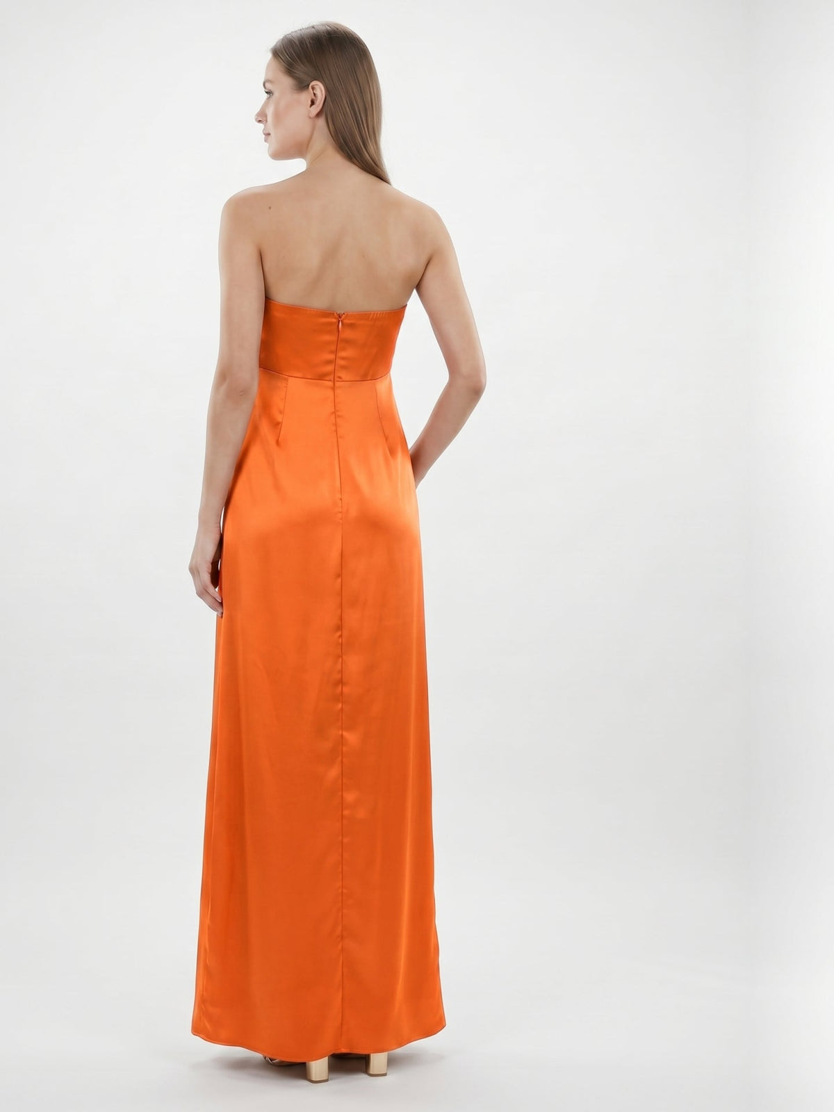 Orange Satin A-Line Sweetheart Lace-up Ankle-Length Bridesmaid Dress with Pleats - Curvevia