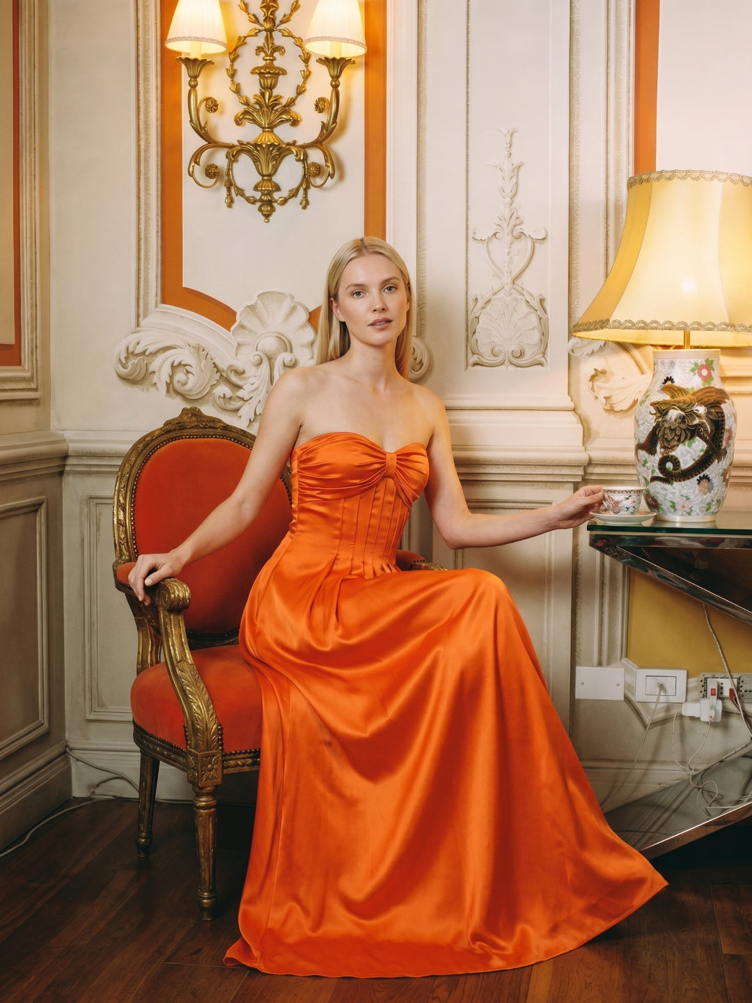 Orange Satin A-Line Sweetheart Lace-up Ankle-Length Bridesmaid Dress with Pleats - Curvevia