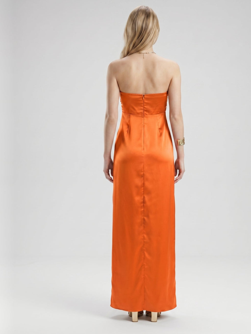 Orange Satin A-Line Sweetheart Lace-up Ankle-Length Bridesmaid Dress with Pleats - Curvevia