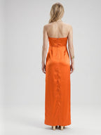 Orange Satin A-Line Sweetheart Lace-up Ankle-Length Bridesmaid Dress with Pleats - Curvevia