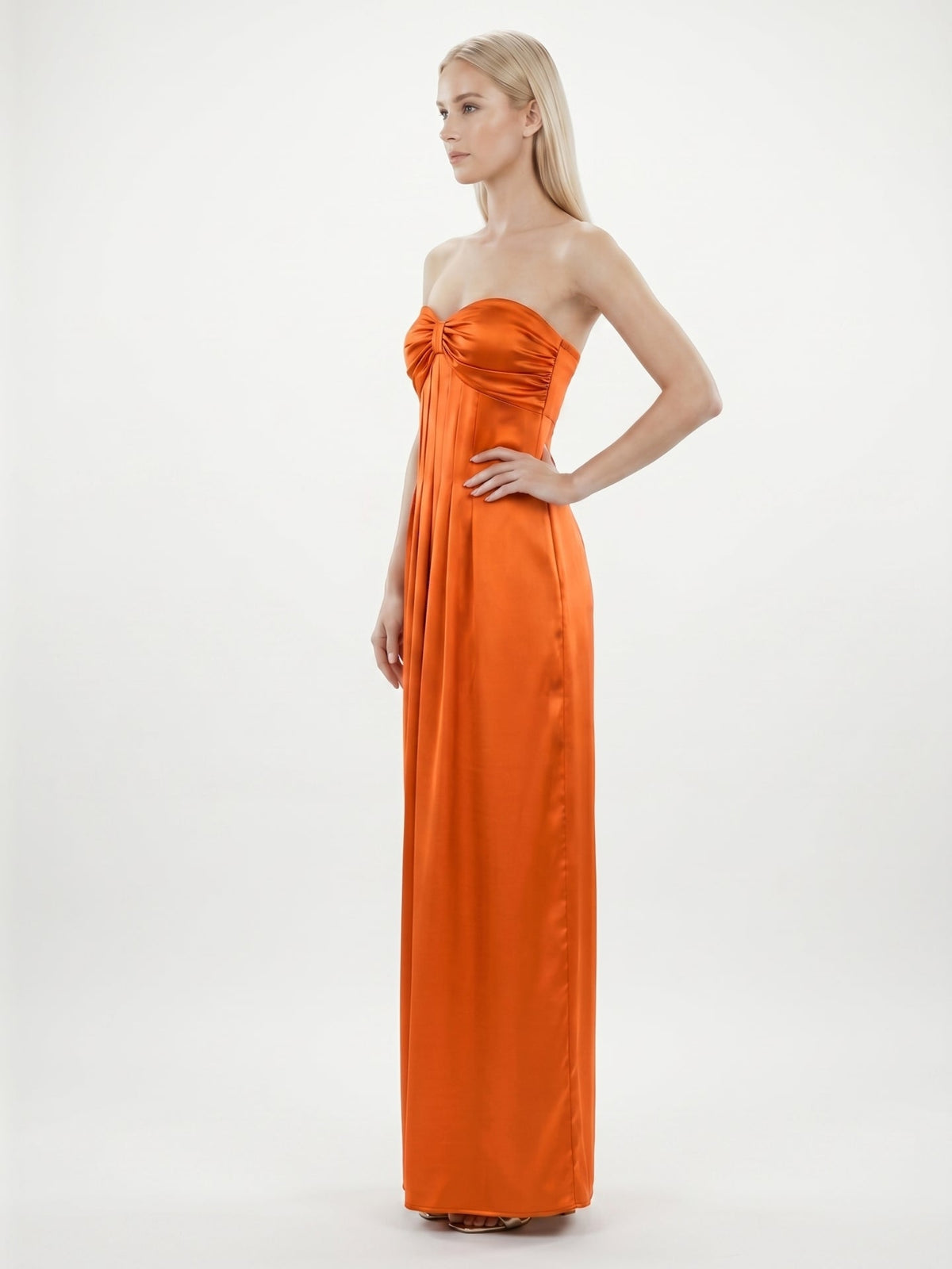 Orange Satin A-Line Sweetheart Lace-up Ankle-Length Bridesmaid Dress with Pleats - Curvevia
