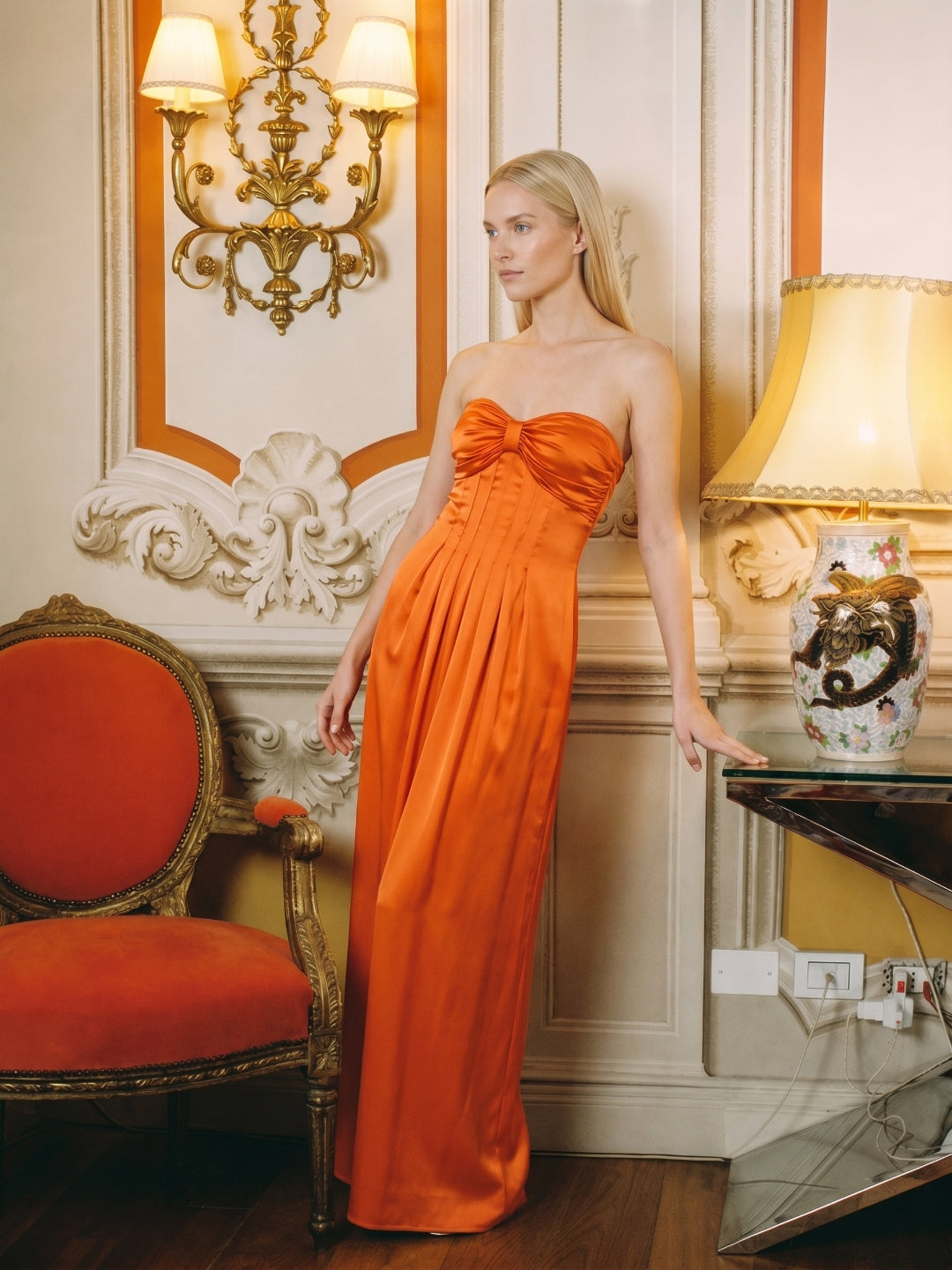 Orange Satin A-Line Sweetheart Lace-up Ankle-Length Bridesmaid Dress with Pleats - Curvevia