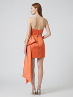 Orange Satin Column Sweetheart Backless Knee-Length Bridesmaid Dress with Bow - Curvevia