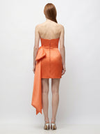 Orange Satin Column Sweetheart Backless Knee-Length Bridesmaid Dress with Bow - Curvevia