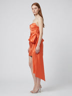 Orange Satin Column Sweetheart Backless Knee-Length Bridesmaid Dress with Bow - Curvevia