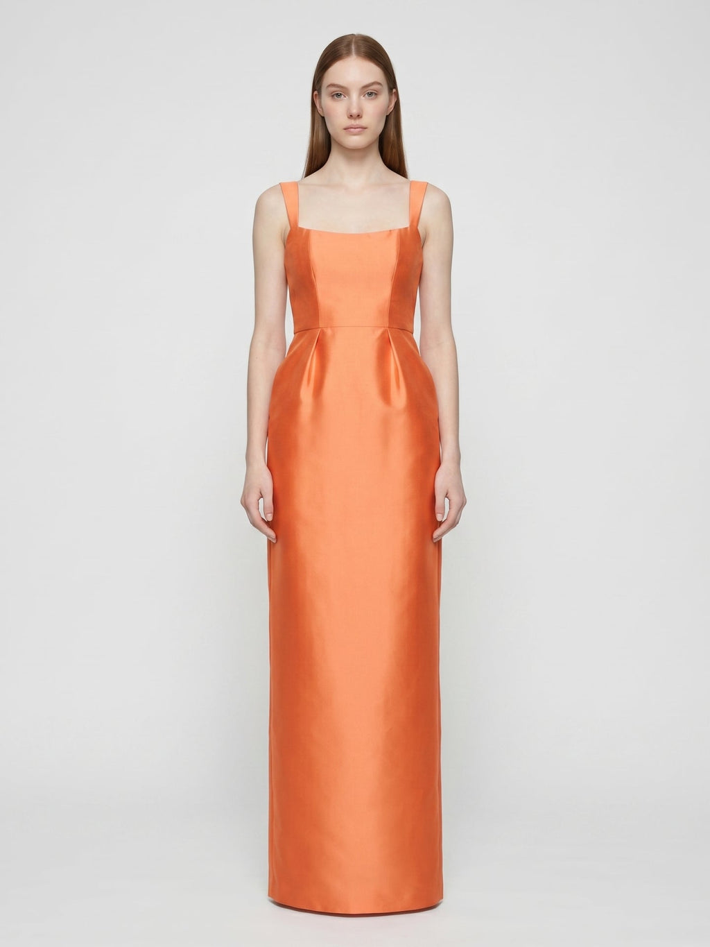 Orange Satin Sheath Square Neck Back Zip Floor-Length Bridesmaid Dress - Curvevia
