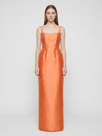Orange Satin Sheath Square Neck Back Zip Floor-Length Bridesmaid Dress - Curvevia