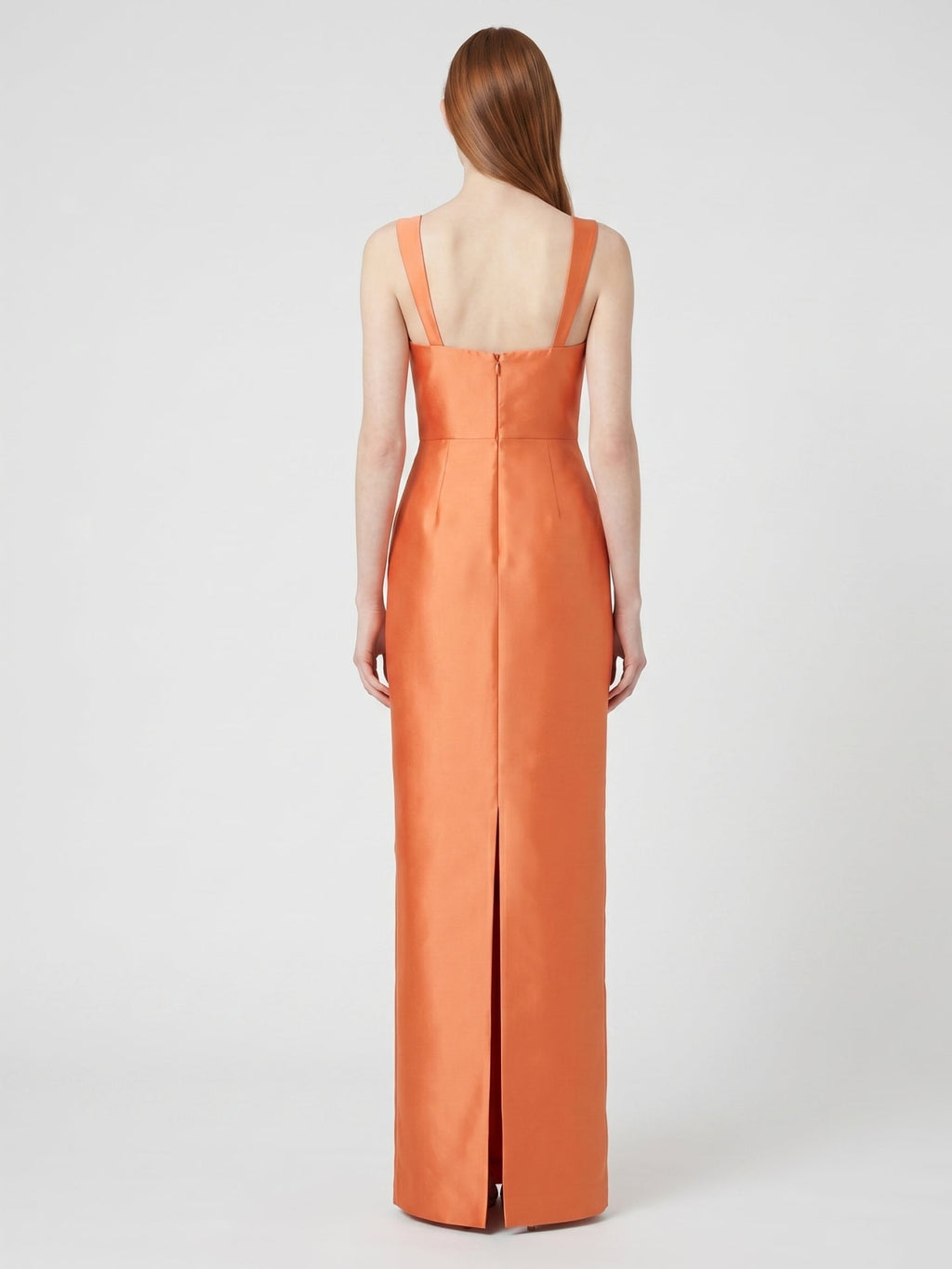 Orange Satin Sheath Square Neck Back Zip Floor-Length Bridesmaid Dress - Curvevia