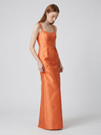 Orange Satin Sheath Square Neck Back Zip Floor-Length Bridesmaid Dress - Curvevia