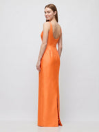 Orange Satin Sheath Square Neck Floor-Length Bridesmaid Dress - Curvevia