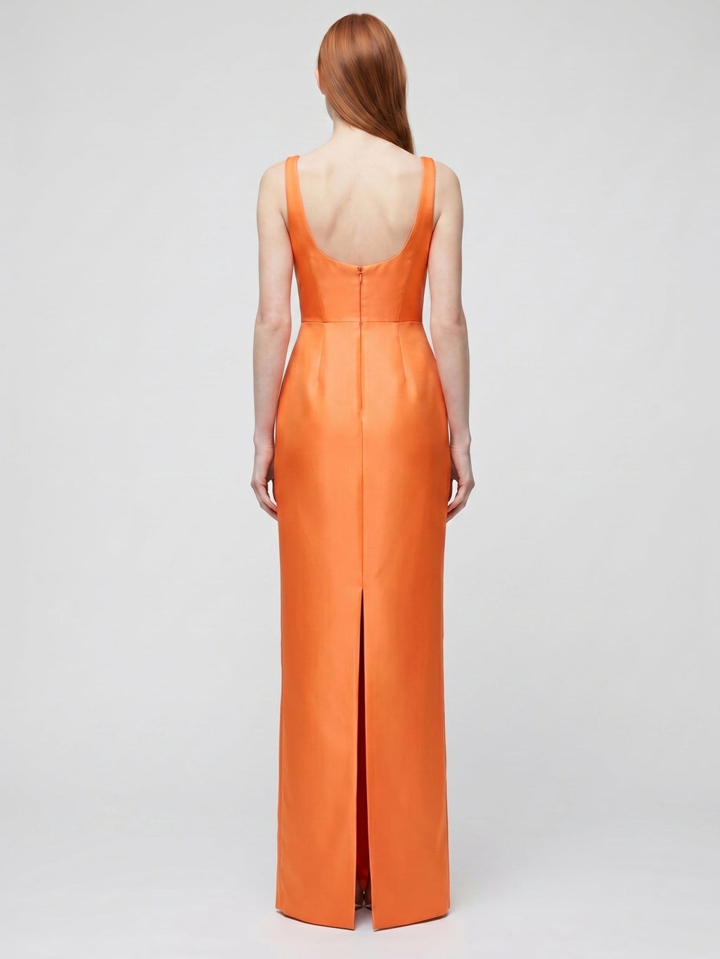 Orange Satin Sheath Square Neck Floor-Length Bridesmaid Dress - Curvevia