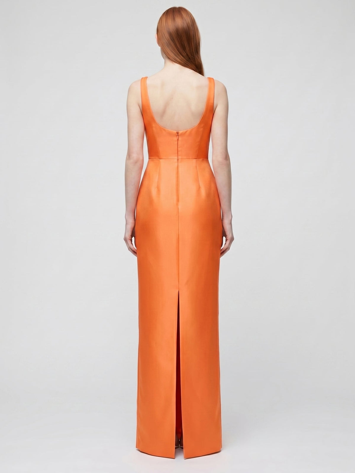 Orange Satin Sheath Square Neck Floor-Length Bridesmaid Dress - Curvevia