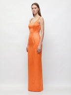 Orange Satin Sheath Square Neck Floor-Length Bridesmaid Dress - Curvevia