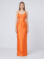 Orange Satin Sheath Square Neck Floor-Length Bridesmaid Dress - Curvevia