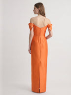 Orange Satin Sheath Straight Neck Back Zip Floor-Length Bridesmaid Dress with Bow - Curvevia