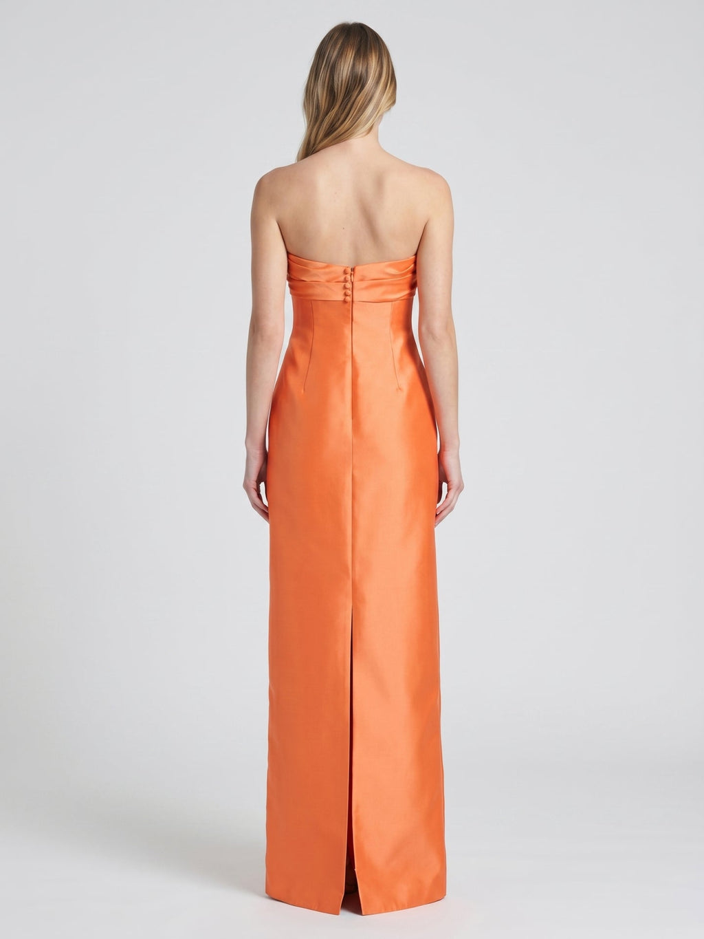 Orange Satin Sheath Straight Neck Backless Floor-Length Bridesmaid Dress with Pleats - Curvevia