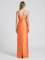 Orange Satin Sheath Straight Neck Backless Floor-Length Bridesmaid Dress with Pleats - Curvevia