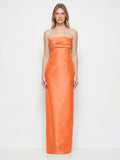 Orange Satin Sheath Straight Neck Backless Floor-Length Bridesmaid Dress with Pleats - Curvevia