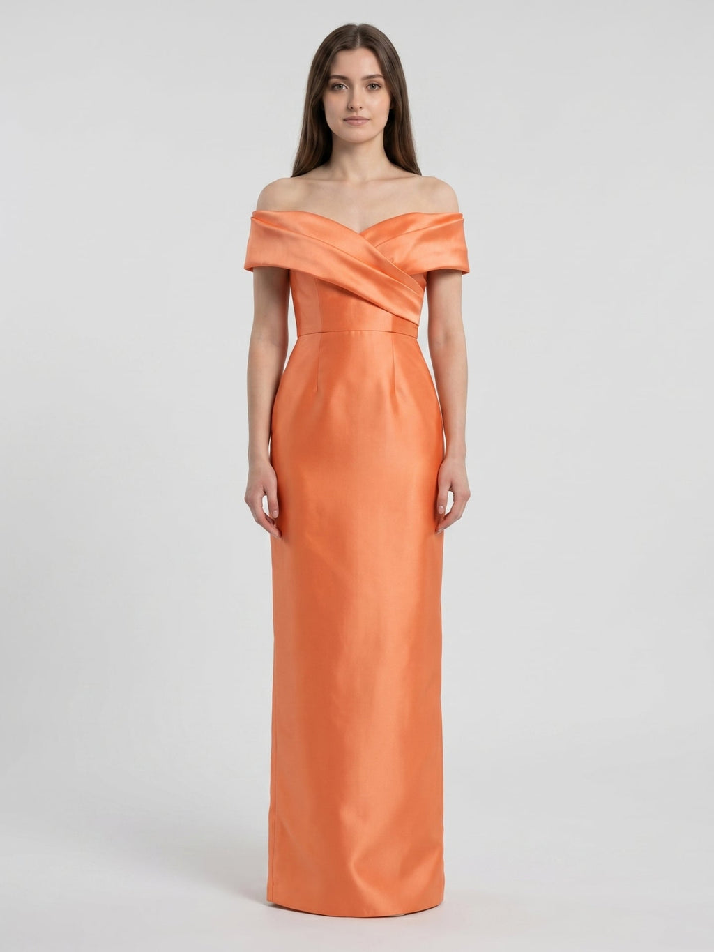 Orange Satin Sheath Sweetheart Back Zip Floor-Length Bridesmaid Dress with Pleats - Curvevia