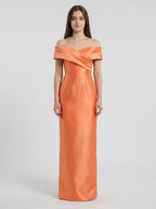 Orange Satin Sheath Sweetheart Back Zip Floor-Length Bridesmaid Dress with Pleats - Curvevia