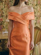 Orange Satin Sheath Sweetheart Back Zip Floor-Length Bridesmaid Dress with Pleats - Curvevia