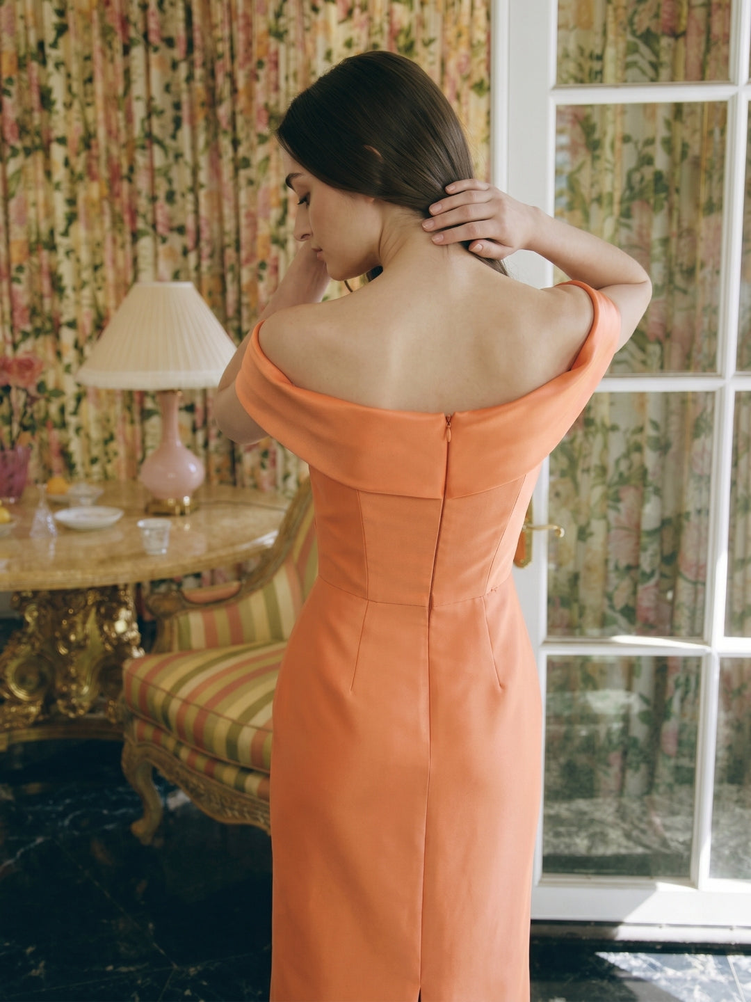 Orange Satin Sheath Sweetheart Back Zip Floor-Length Bridesmaid Dress with Pleats - Curvevia