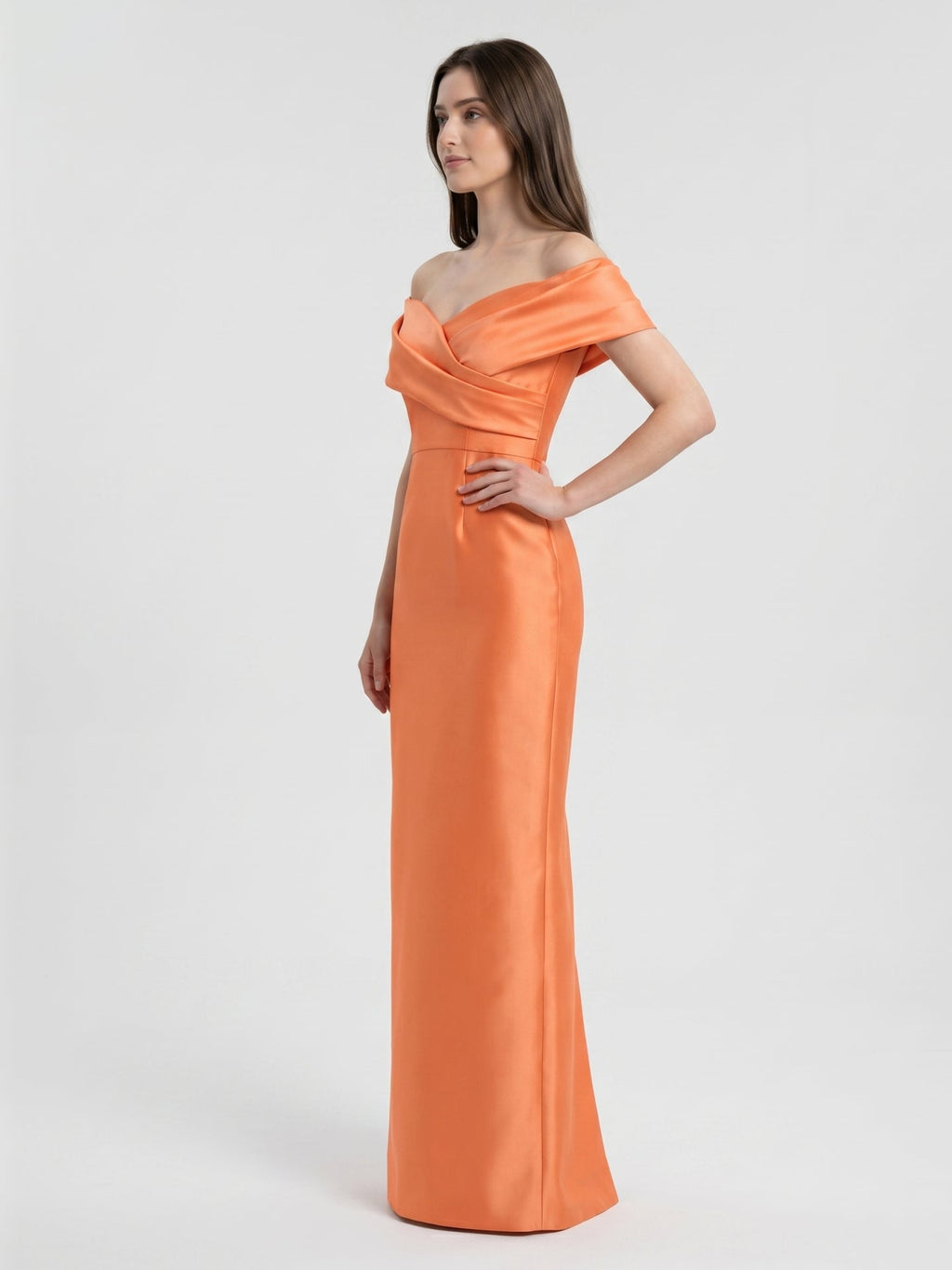Orange Satin Sheath Sweetheart Back Zip Floor-Length Bridesmaid Dress with Pleats - Curvevia