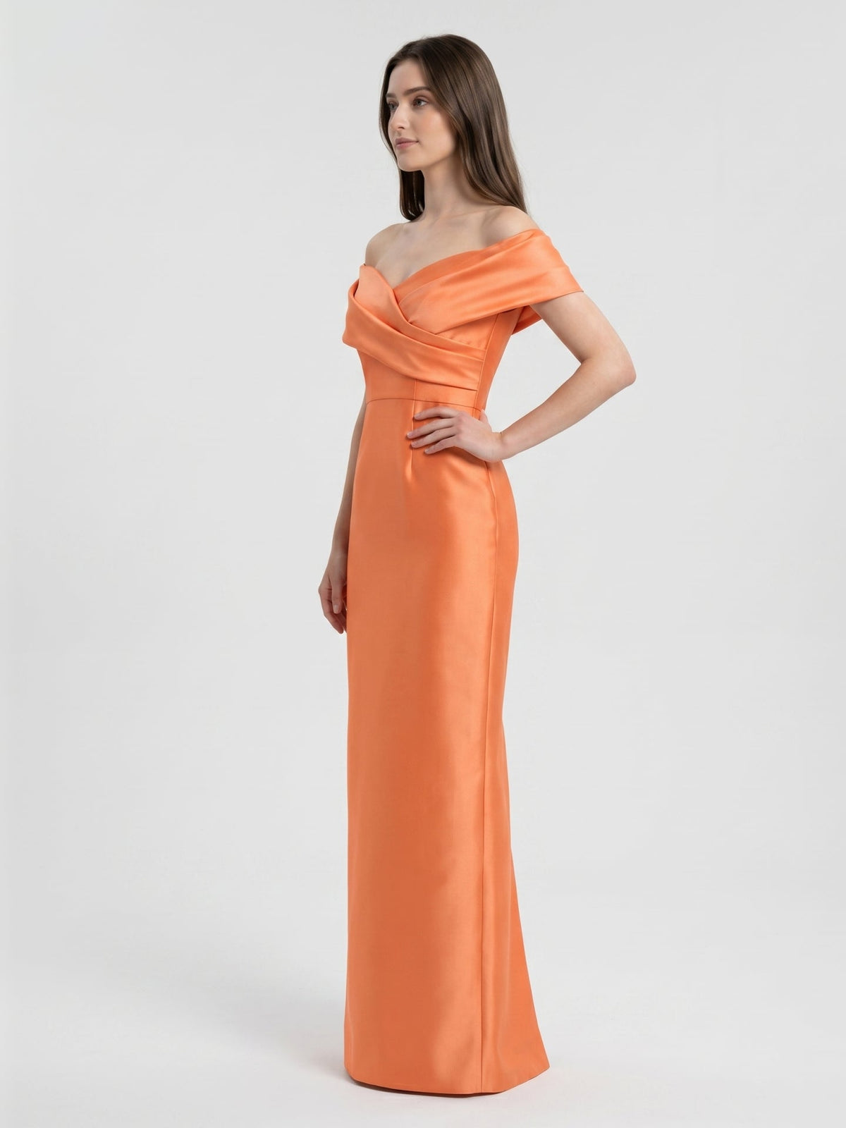 Orange Satin Sheath Sweetheart Back Zip Floor-Length Bridesmaid Dress with Pleats - Curvevia