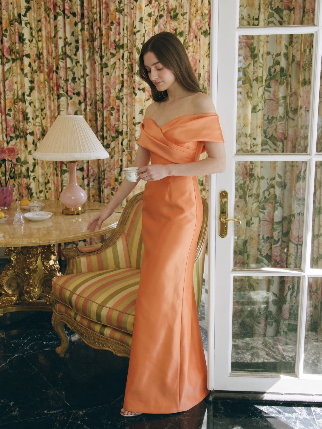 Orange Satin Sheath Sweetheart Back Zip Floor-Length Bridesmaid Dress with Pleats - Curvevia