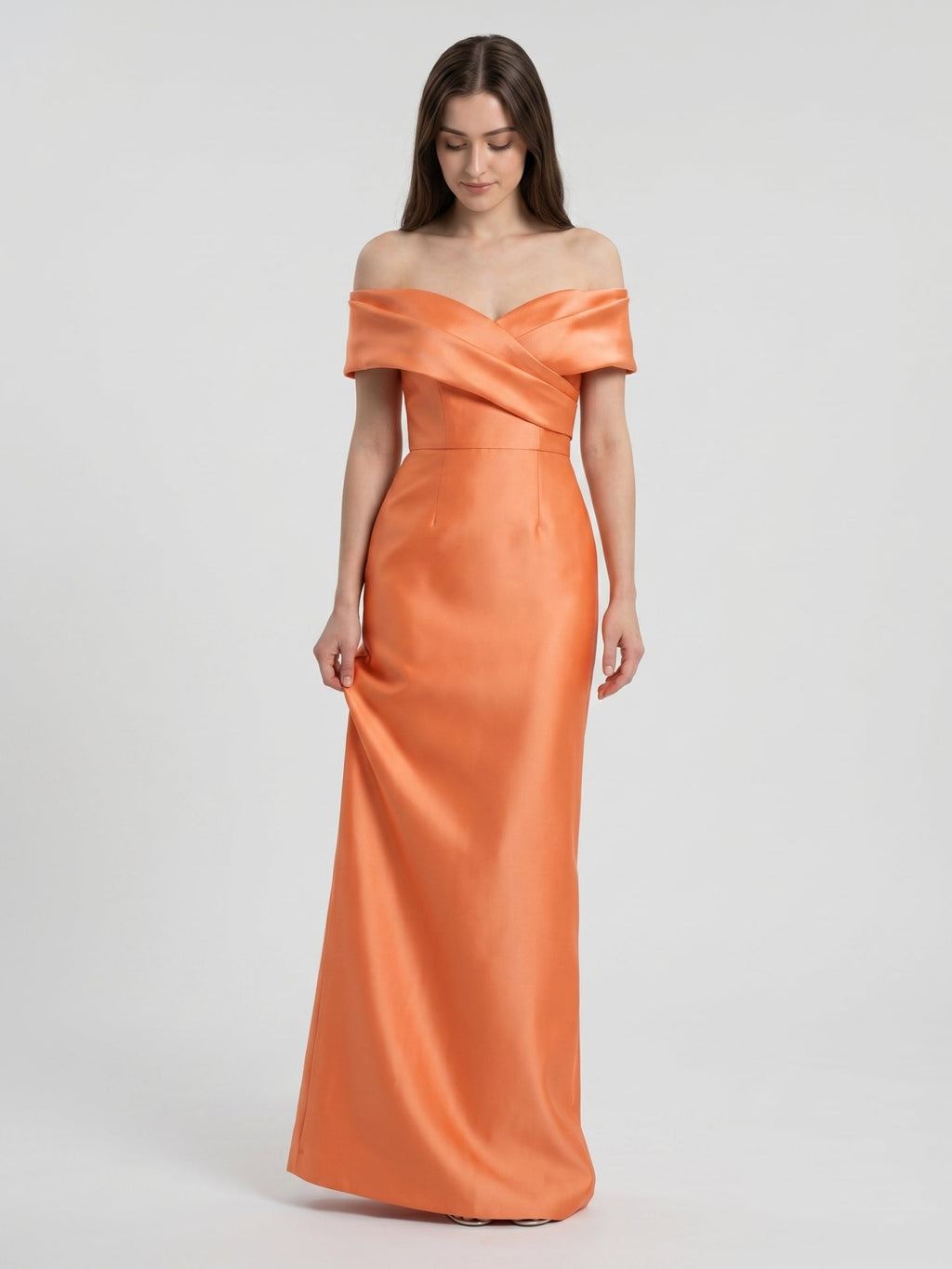 Orange Satin Sheath Sweetheart Back Zip Floor-Length Bridesmaid Dress with Pleats - Curvevia