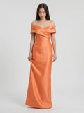 Orange Satin Sheath Sweetheart Back Zip Floor-Length Bridesmaid Dress with Pleats - Curvevia