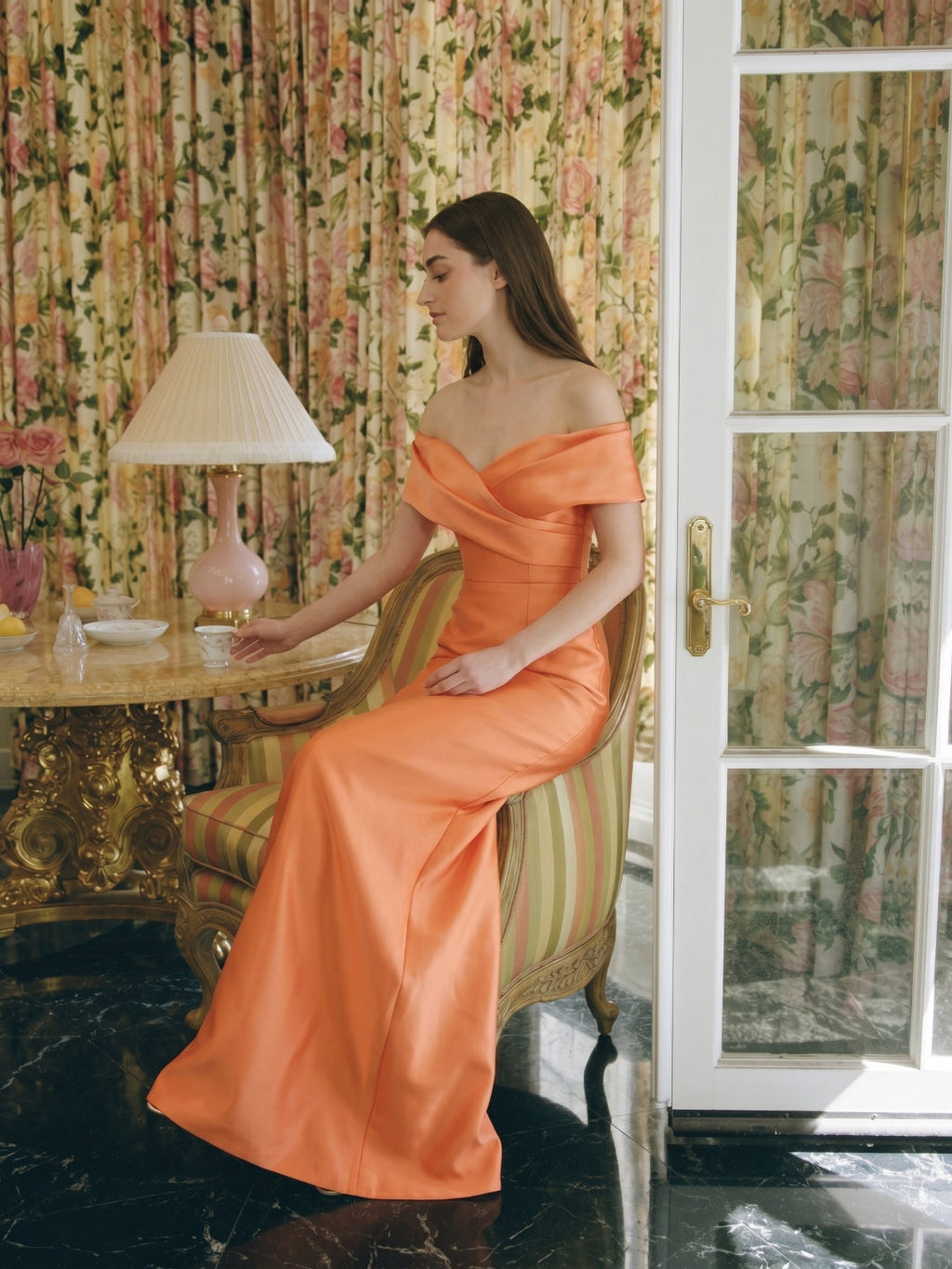 Orange Satin Sheath Sweetheart Back Zip Floor-Length Bridesmaid Dress with Pleats - Curvevia