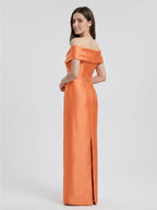 Orange Satin Sheath Sweetheart Back Zip Floor-Length Bridesmaid Dress with Pleats - Curvevia
