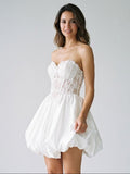 White Satin A-Line Sweetheart Lace-Up Back Short Dress - Curvevia
