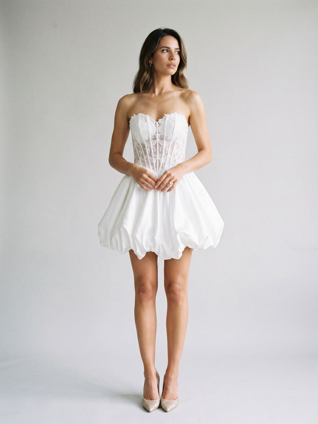 White Satin A-Line Sweetheart Lace-Up Back Short Dress - Curvevia