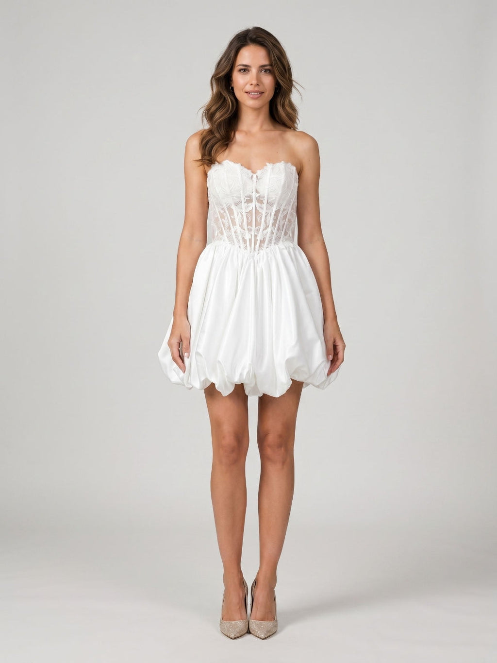 White Satin A-Line Sweetheart Lace-Up Back Short Dress - Curvevia