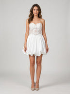 White Satin A-Line Sweetheart Lace-Up Back Short Dress - Curvevia