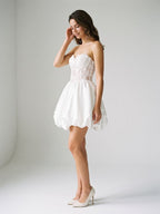 White Satin A-Line Sweetheart Lace-Up Back Short Dress - Curvevia