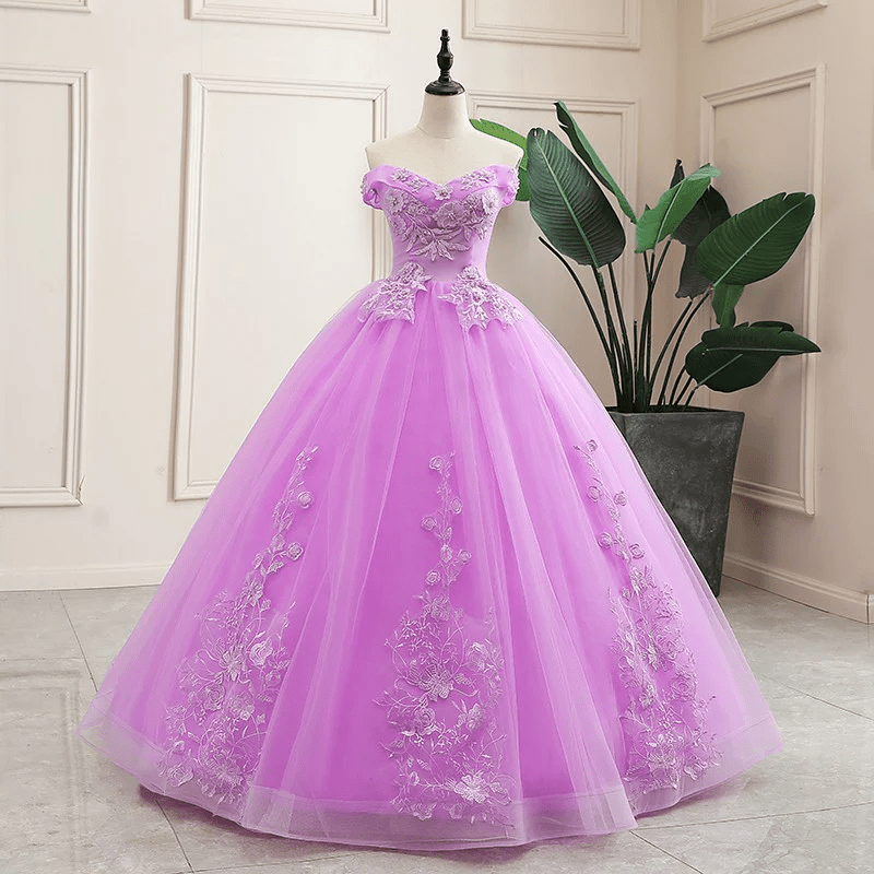 Lilac Off the Shoulder Quinceanera Dress Ball Gown With Appliqued - Curvevia