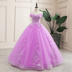 Lilac Off the Shoulder Quinceanera Dress Ball Gown With Appliqued - Curvevia