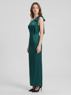 Peacock Satin Sheath One Shoulder Side Zip Floor-Length Bridesmaid Dress with Bow - Curvevia