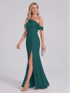 Elegant Peacock Chiffon mermaid Straight Neck Back Zip Ankle-Length Bridesmaid Dress - Curvevia