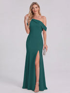 Elegant Peacock Chiffon mermaid Straight Neck Back Zip Ankle-Length Bridesmaid Dress - Curvevia